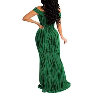 MAYFASEY Women's Off Shoulder V Neck Wrap Floor Maxi Dress High Split Party Cocktail Maxi Dress Blac...