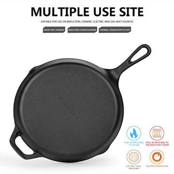 Kookantage Cast Iron Skillet Pre-Seasoned Cookware-6", 8", 10" Pans 3 Piece Set Heavy Duty Professional Chef Tools with Silicone Hot Handle Holder