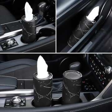 JUSTTOP Car Tissue Holder,Car Travel Kleenex Cup Holder with 4 Pack Facial Tissues,Convenient Tissue Bag,Car Accessories Interior for Women and Man 4 Canisters Black