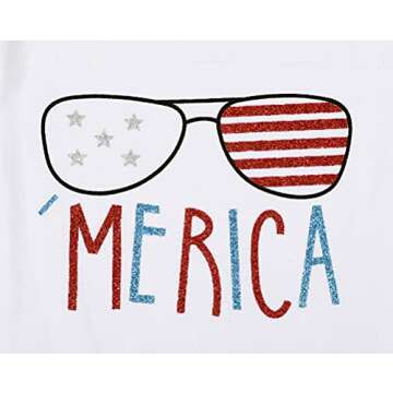 Baby Girls American Flag Sunglasses Star Stripe Printed Romper Bodysuit+Sequins Bowknot Shorts+Headband 3Pcs 4th of July Sets (9-12 Months/Tag80, Dark Blue, 9_Months)