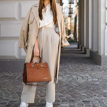 Women's Handbag Flap-over Belt Shoulder Bag Top Handle Tote Satchel Purse Work Bag w/Matching Wristl...