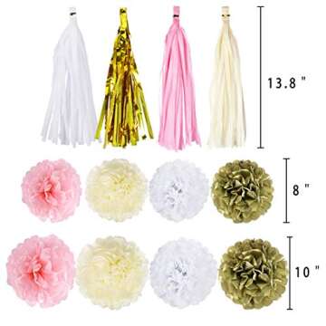 Pink Gold Party Decorations Baby Shower Birthday Tassel Garland Banner Tissue Paper Pom Pom Flowers ...