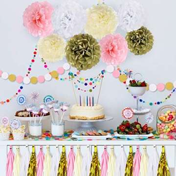 Pink Gold Party Decorations Baby Shower Birthday Tassel Garland Banner Tissue Paper Pom Pom Flowers for Wedding Bridal Graduation Decorations Party Supplies, 30PCS