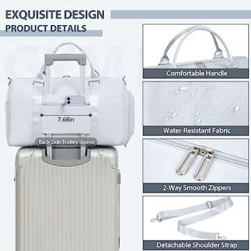 FIORETTO Womens Gym Tote Duffle Bag with Wet Pocket & Shoe Compartment, Sports Duffel Overnight Weekender Hospital Workout Carry on Bag for Girls, Ideal for Travel, Swimming, Dance, Ballet Grey