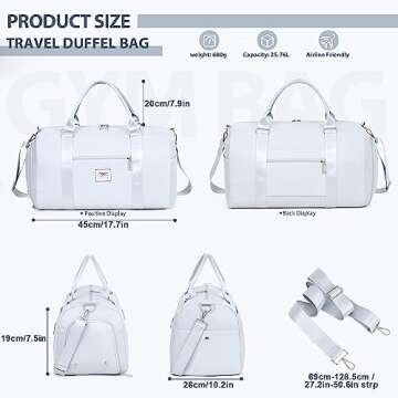 FIORETTO Womens Gym Tote Duffle Bag with Wet Pocket & Shoe Compartment, Sports Duffel Overnight Weekender Hospital Workout Carry on Bag for Girls, Ideal for Travel, Swimming, Dance, Ballet Grey