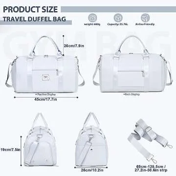 FIORETTO Womens Gym Tote Duffle Bag with Wet Pocket & Shoe Compartment, Sports Duffel Overnight Weekender Hospital Workout Carry on Bag for Girls, Ideal for Travel, Swimming, Dance, Ballet Grey