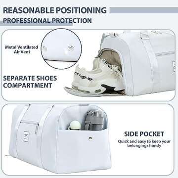 FIORETTO Womens Gym Tote Duffle Bag with Wet Pocket & Shoe Compartment, Sports Duffel Overnight Weekender Hospital Workout Carry on Bag for Girls, Ideal for Travel, Swimming, Dance, Ballet Grey