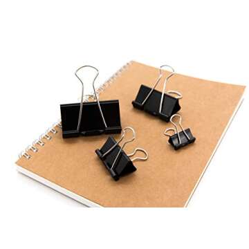 DSTELIN Binder Clips Paper Clamps Assorted Sizes 100 Count (Black), X Large, Large, Medium, Small, X Small and Micro, 6 Sizes in One Pack, Meet Your Different Using Needs.