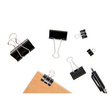 DSTELIN Binder Clips Paper Clamps Assorted Sizes 100 Count (Black), X Large, Large, Medium, Small, X Small and Micro, 6 Sizes in One Pack, Meet Your Different Using Needs.