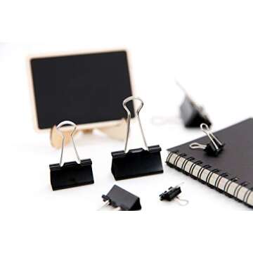 DSTELIN Binder Clips Paper Clamps Assorted Sizes 100 Count (Black), X Large, Large, Medium, Small, X Small and Micro, 6 Sizes in One Pack, Meet Your Different Using Needs.