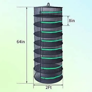 Growsun Herb Drying Rack 8 Layer 2ft Diameter Plant Hanging Mesh Dry Net w/Green Zipper, Free Garden...
