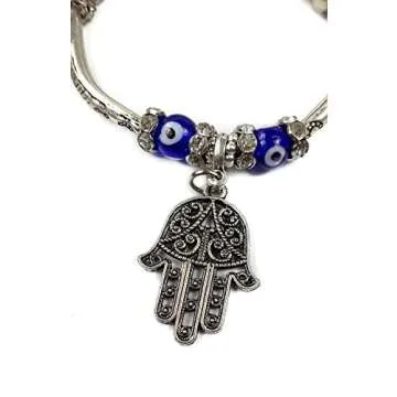 Nazareth Store Blue Beads Evil Eye Bracelet Hamsa Hand Of Fatima For Men Women Stretch Bracelets Luc...