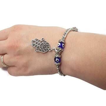 Nazareth Store Blue Beads Evil Eye Bracelet Hamsa Hand Of Fatima For Men Women Stretch Bracelets Lucky Charm