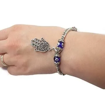 Nazareth Store Blue Beads Evil Eye Bracelet Hamsa Hand Of Fatima For Men Women Stretch Bracelets Lucky Charm