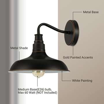 DEWENWILS Outdoor Wall Lights, Exterior Gooseneck Barn Light Outdoor Wall Sconce Industrial Porch Lights Wall Mount Outside Wall Lantern Fixture for Porch, Frontdoor, Garage, 2 Pack