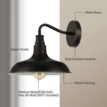 DEWENWILS Outdoor Wall Lights, Exterior Gooseneck Barn Light Outdoor Wall Sconce Industrial Porch Lights Wall Mount Outside Wall Lantern Fixture for Porch, Frontdoor, Garage, 2 Pack