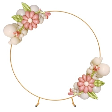 Kusamue Metal Round Backdrop Stand Balloon Arch Kit - Stunning 6.5ft Golden Circle for Weddings, Bir...