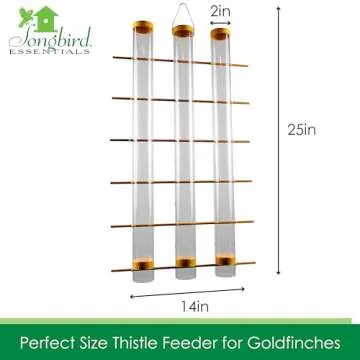 Songbird Essentials Giant Finch Feeder, Finches Favorite Yellow 3 Tube Thistle Feeder with Perches for up to 24 Goldfinches