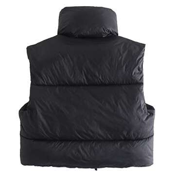 Hixiaohe Women's Winter Crop Vest Puffer Lightweight Stand Collar Padded Vest Zip Up Sleeveless Jacket(Black,L)