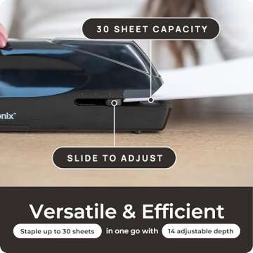 EcoElectronix Portable Automatic Electric Stapler - 30 Sheet Capacity, Quiet Operation, Jam-Free and Easy Reload - AC Adapter/Battery Powered, (Black)