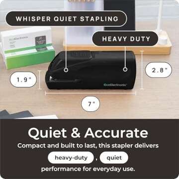 EcoElectronix Portable Automatic Electric Stapler - 30 Sheet Capacity, Quiet Operation, Jam-Free and Easy Reload - AC Adapter/Battery Powered, (Black)