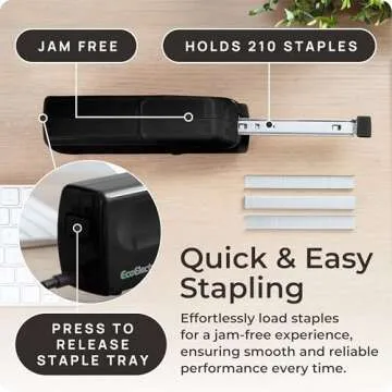 EcoElectronix Portable Automatic Electric Stapler - 30 Sheet Capacity, Quiet Operation, Jam-Free and Easy Reload - AC Adapter/Battery Powered, (Black)