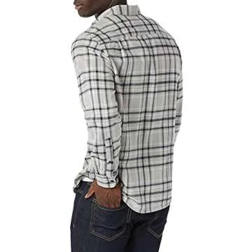Amazon Essentials Men's Long-Sleeve Flannel Shirt (Available in Big & Tall), Black Light Grey Plaid, Medium