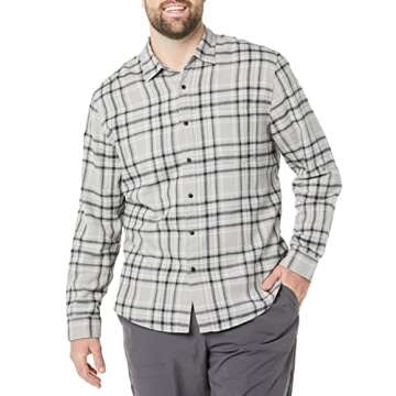 Amazon Essentials Men's Long-Sleeve Flannel Shirt (Available in Big & Tall), Black Light Grey Plaid, Medium