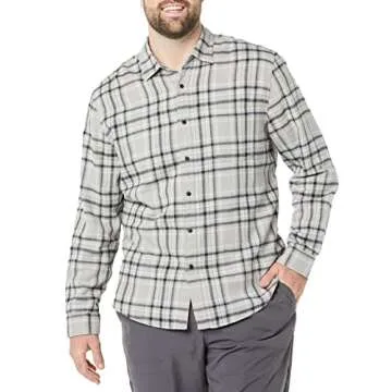 Amazon Essentials Men's Long-Sleeve Flannel Shirt (Available in Big & Tall), Black Light Grey Plaid, Medium