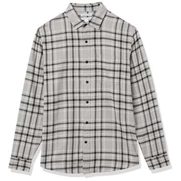 Amazon Essentials Men's Long-Sleeve Flannel Shirt (Available in Big & Tall), Black Light Grey Plaid, Medium