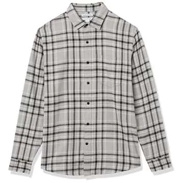 Amazon Essentials Men's Long-Sleeve Flannel Shirt (Available in Big & Tall), Black Light Grey Plaid, Medium