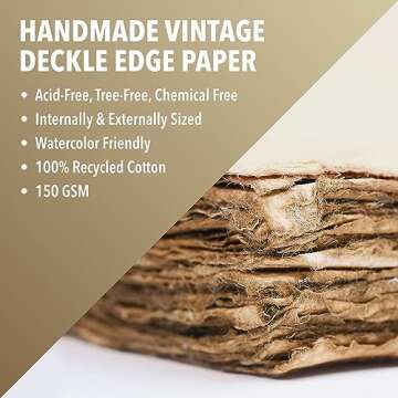 Wanderings Handmade Antique Deckle Edge Blank Paper - 8.25 x 11.7 - A4 Size Package of 50 - Recycled...