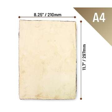 Wanderings Handmade Antique Deckle Edge Blank Paper - 8.25 x 11.7 - A4 Size Package of 50 - Recycled Watercolor Mixed Media Loose Leaf Paper for Writers Invitations Crafts - Thick 150 GSM