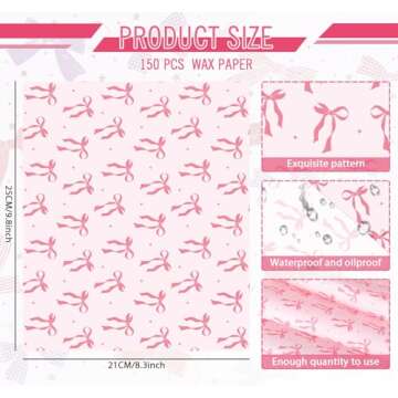 JarThenaAMCS 150 Sheet Pink Bow Wax Paper - Adorable Deli and Gift Wrap