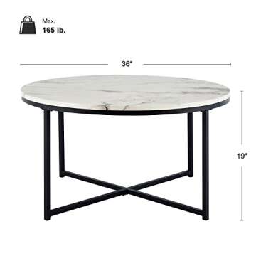VONLUCE Modern Round Coffee Table with Faux Marble Top