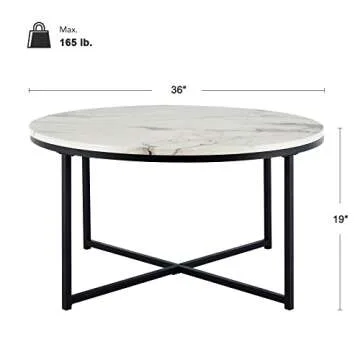 VONLUCE Modern Round Coffee Table with Faux Marble Top