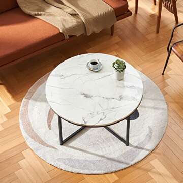VONLUCE Modern Round Coffee Table with Faux Marble Top