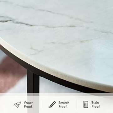VONLUCE Modern Round Coffee Table with Faux Marble Top