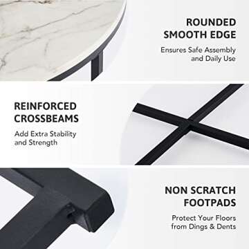 VONLUCE Modern Round Coffee Table with Faux Marble Top