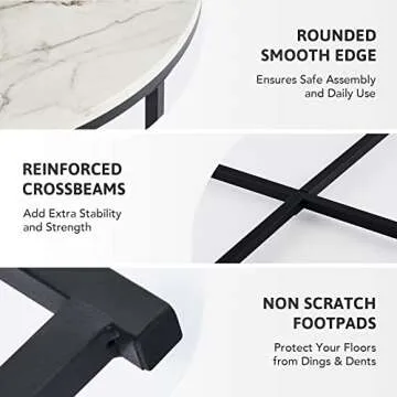 VONLUCE Modern Round Coffee Table with Faux Marble Top