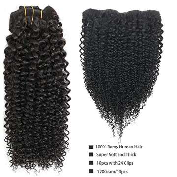 Kinky Curly Clip in Hair Extensions Human Hair for Black Women Afro Kinky Curly Clip ins 3C 4A,Thick Brazilian Remy Human Hair 10Pcs with 24 Clips,120 Gram (16inch, Kinky Curly Clip in Extensions)