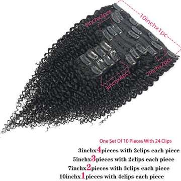 Kinky Curly Clip in Hair Extensions Human Hair for Black Women Afro Kinky Curly Clip ins 3C 4A,Thick Brazilian Remy Human Hair 10Pcs with 24 Clips,120 Gram (16inch, Kinky Curly Clip in Extensions)