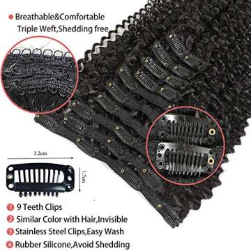 Kinky Curly Clip in Hair Extensions Human Hair for Black Women Afro Kinky Curly Clip ins 3C 4A,Thick Brazilian Remy Human Hair 10Pcs with 24 Clips,120 Gram (16inch, Kinky Curly Clip in Extensions)