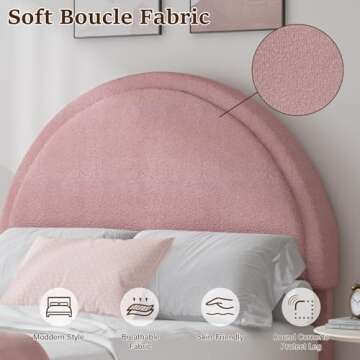 REVOMINCA Twin Bed Frames with Round Headboard, Boucle Upholstered Bed Frame, White Boucle Bed Frame for Kids, Soft Arch Shaped Modern Style, No Box Spring Required, Easy Assembly, Pink