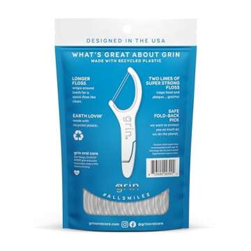 GRIN Double Floss Picks 75 Count for Dental Care and Freshness