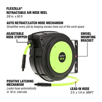Flexzilla 50ft Retractable Air Hose Reel Heavy Duty Lightweight