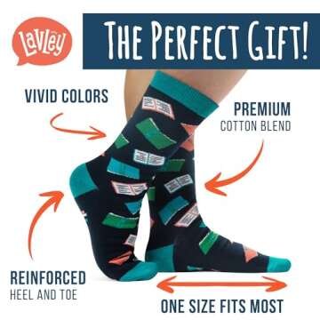 Lavley So Many Books, So Little Time Socks - Funny Gift for Reading and Book Lovers - Unisex One Size Fits Most Men and Women