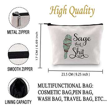 JXGZSO Funny Sage Bag Witchy Gift Sage That Shit Makeup Bag Sage Lover Gift (Sage That Shit White Bag)
