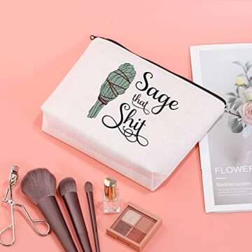 JXGZSO Funny Sage Bag Witchy Gift Sage That Shit Makeup Bag Sage Lover Gift (Sage That Shit White Bag)
