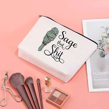 JXGZSO Funny Sage Bag Witchy Gift Sage That Shit Makeup Bag Sage Lover Gift (Sage That Shit White Bag)